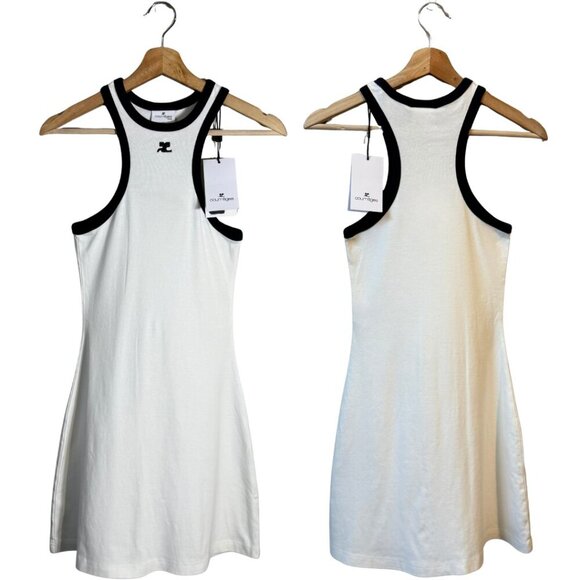 Courreges Paris Embroidered Cotton-Jersey Mini Dress Women's Small White NWT - Picture 3 of 14